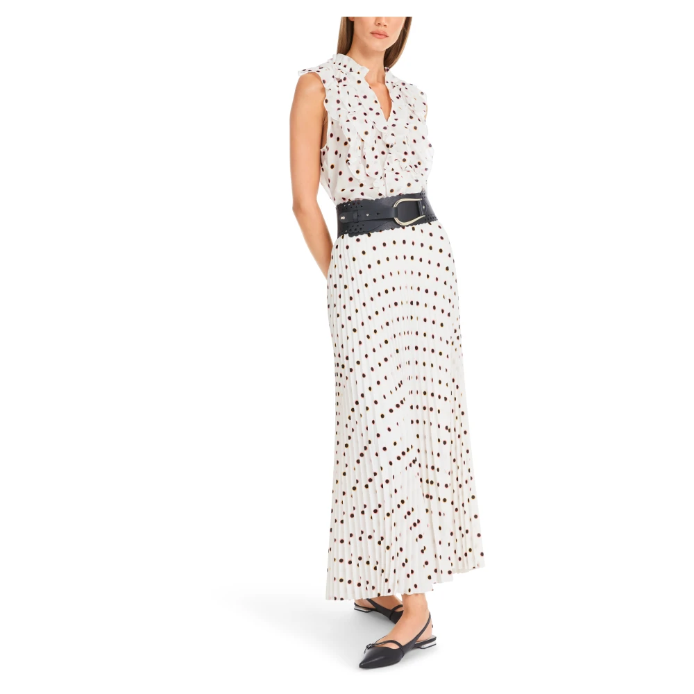 Marc Cain Maxi Plooirok met Polka Dot Print White Dames