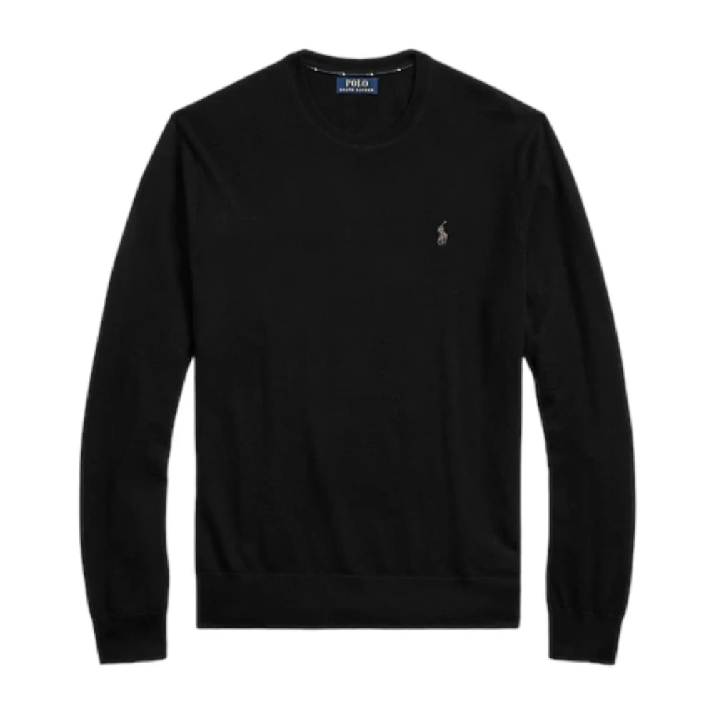 Ralph Lauren Mannelijk Zwart Truien & Vesten Heren, L, Wol, Rondehals Gebreide Trui