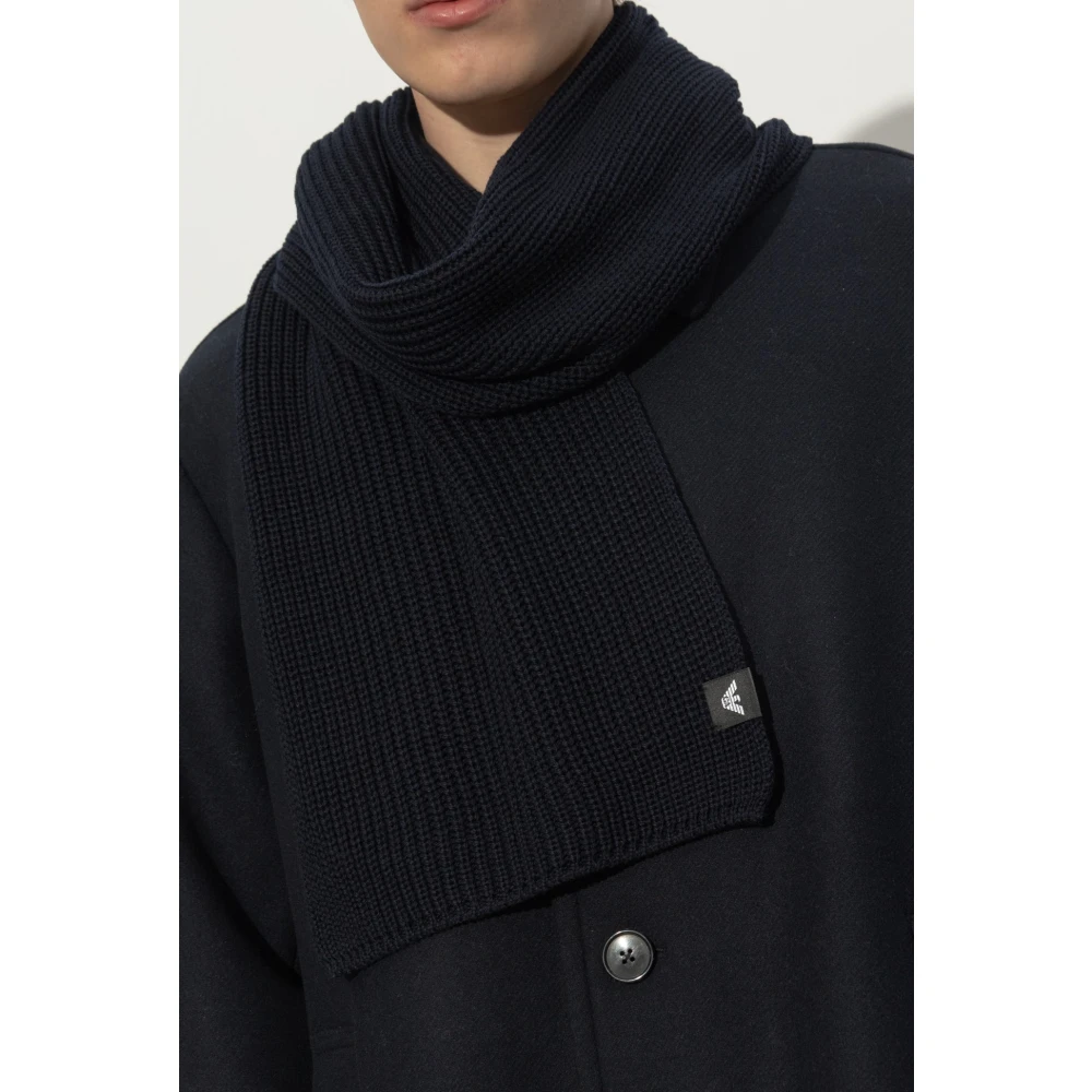 Emporio Armani Wollen sjaal met logembleem Blue Unisex