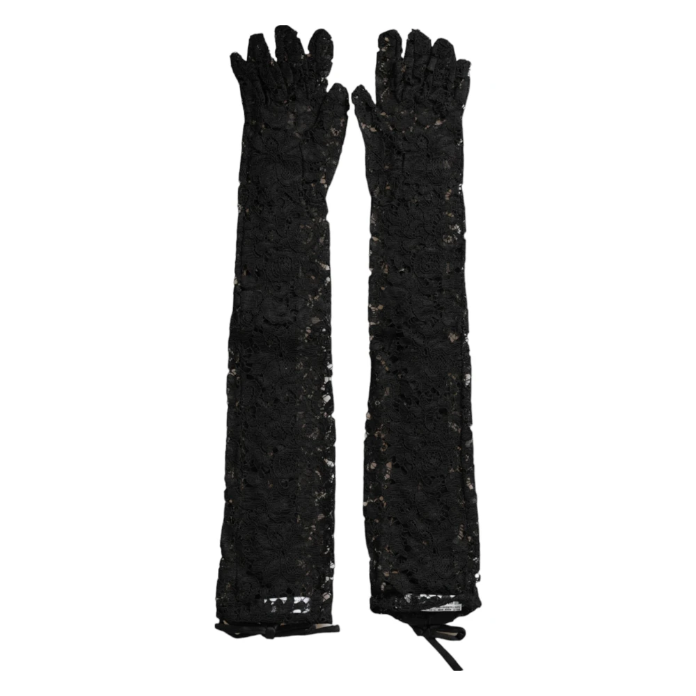 Dolce & Gabbana Zwarte Kant Ellebooglengte Handschoenen Black Dames