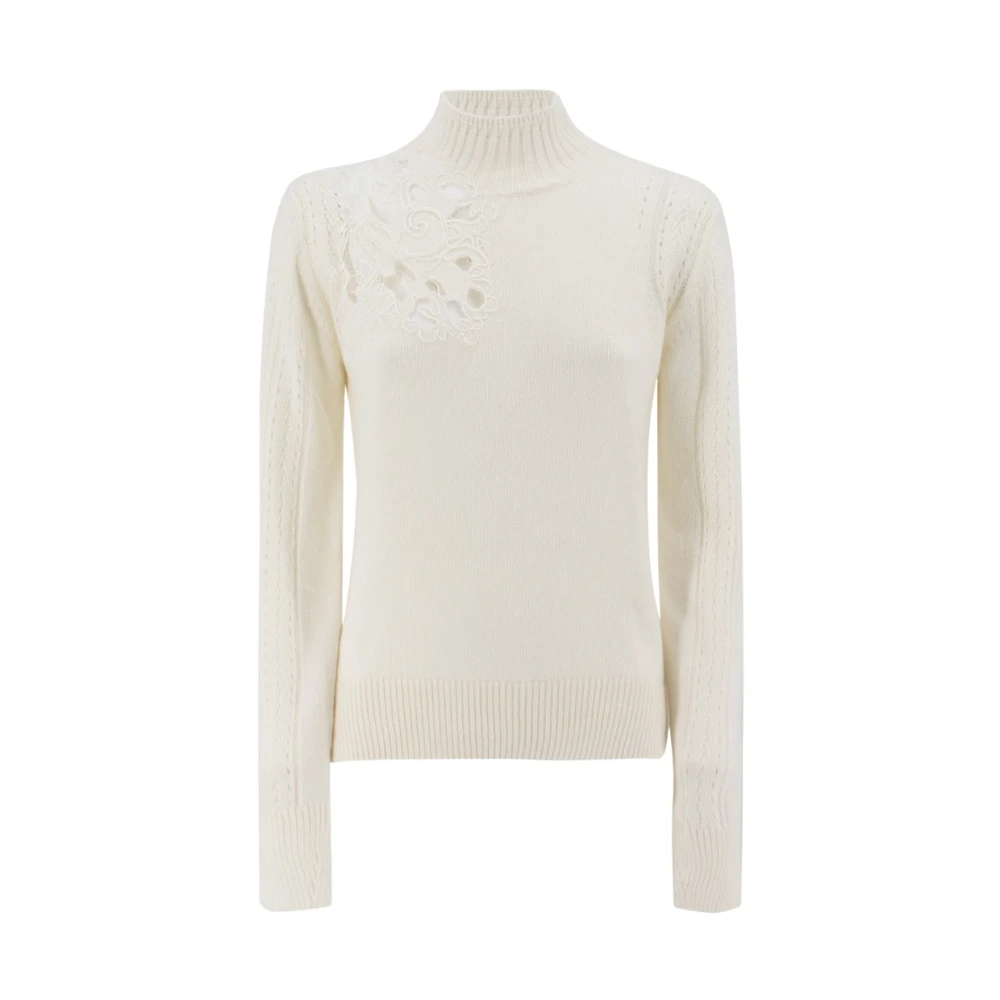 Ermanno Scervino Turtleneck Sweater med spetsinsatser White, Dam