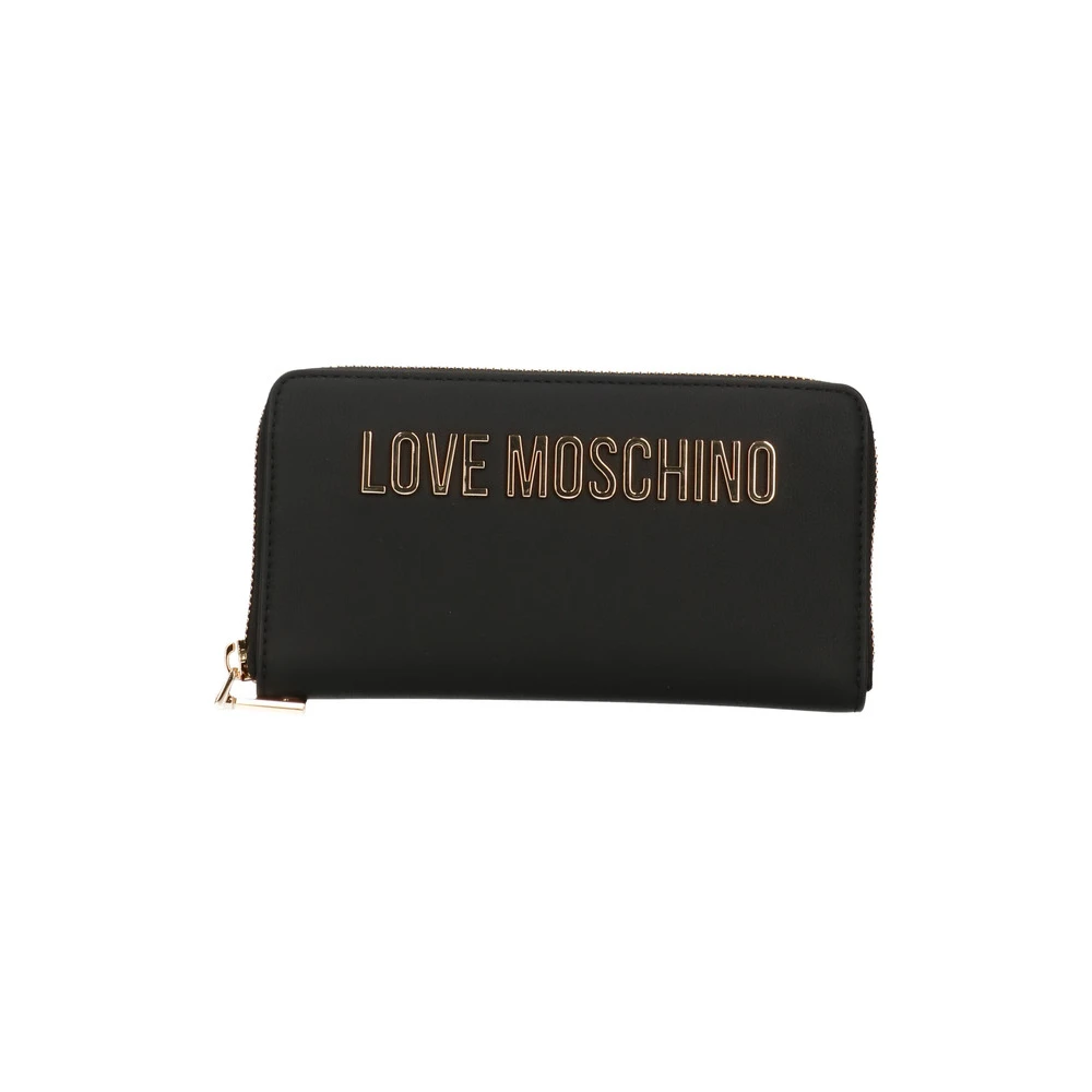 Love Moschino Dames Portemonnee van Kunstleer met Ritssluiting en Metalen Logo Black Dames