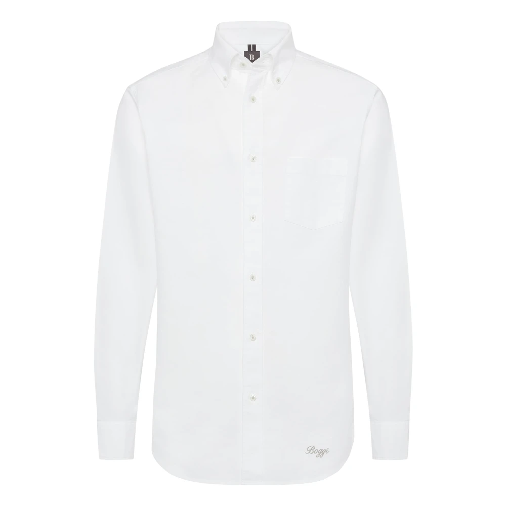 Boggi Milano Regular Fit Oxford Katoenen Overhemd White Heren