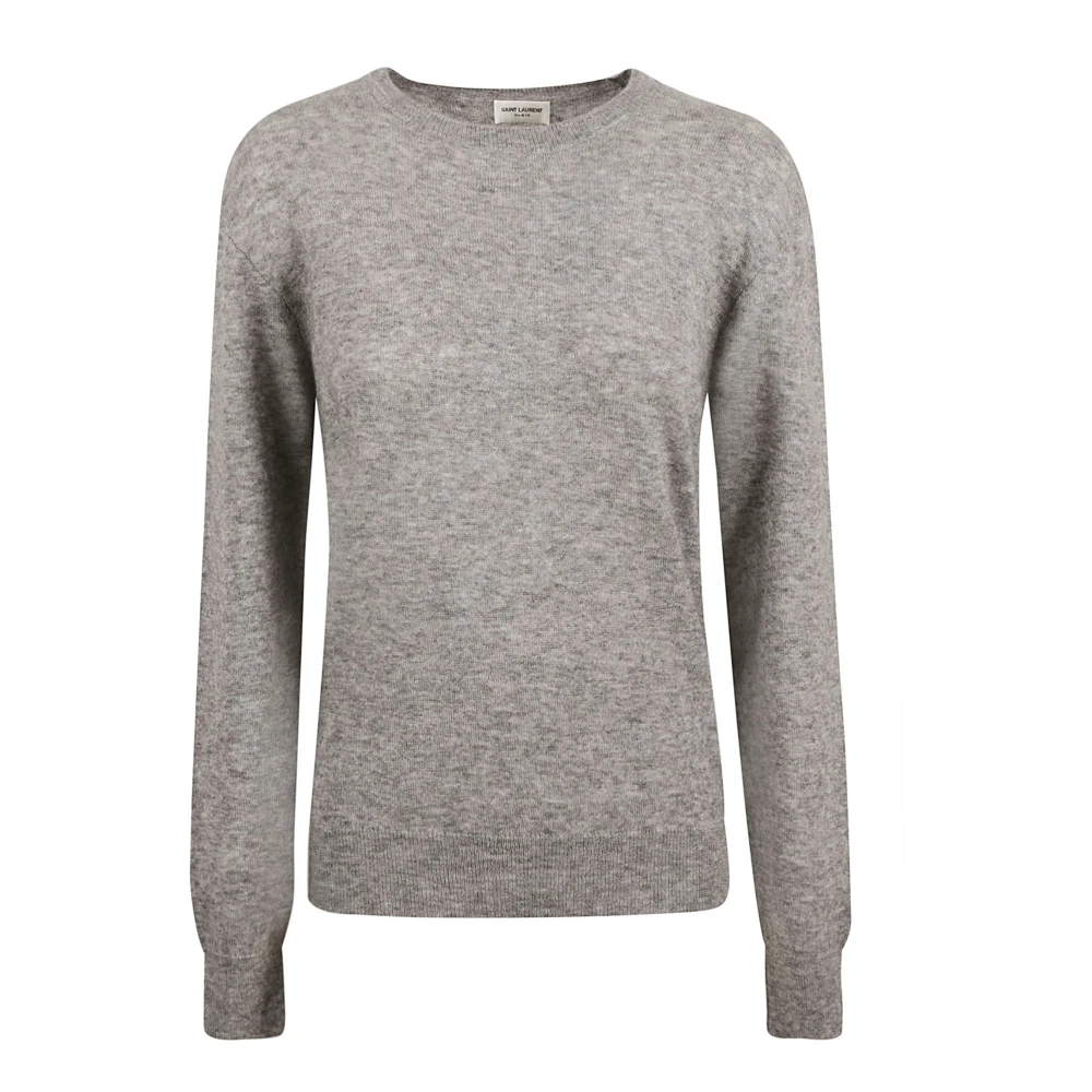 Saint Laurent Ronde Hals Kasjmier Trui Gray Dames