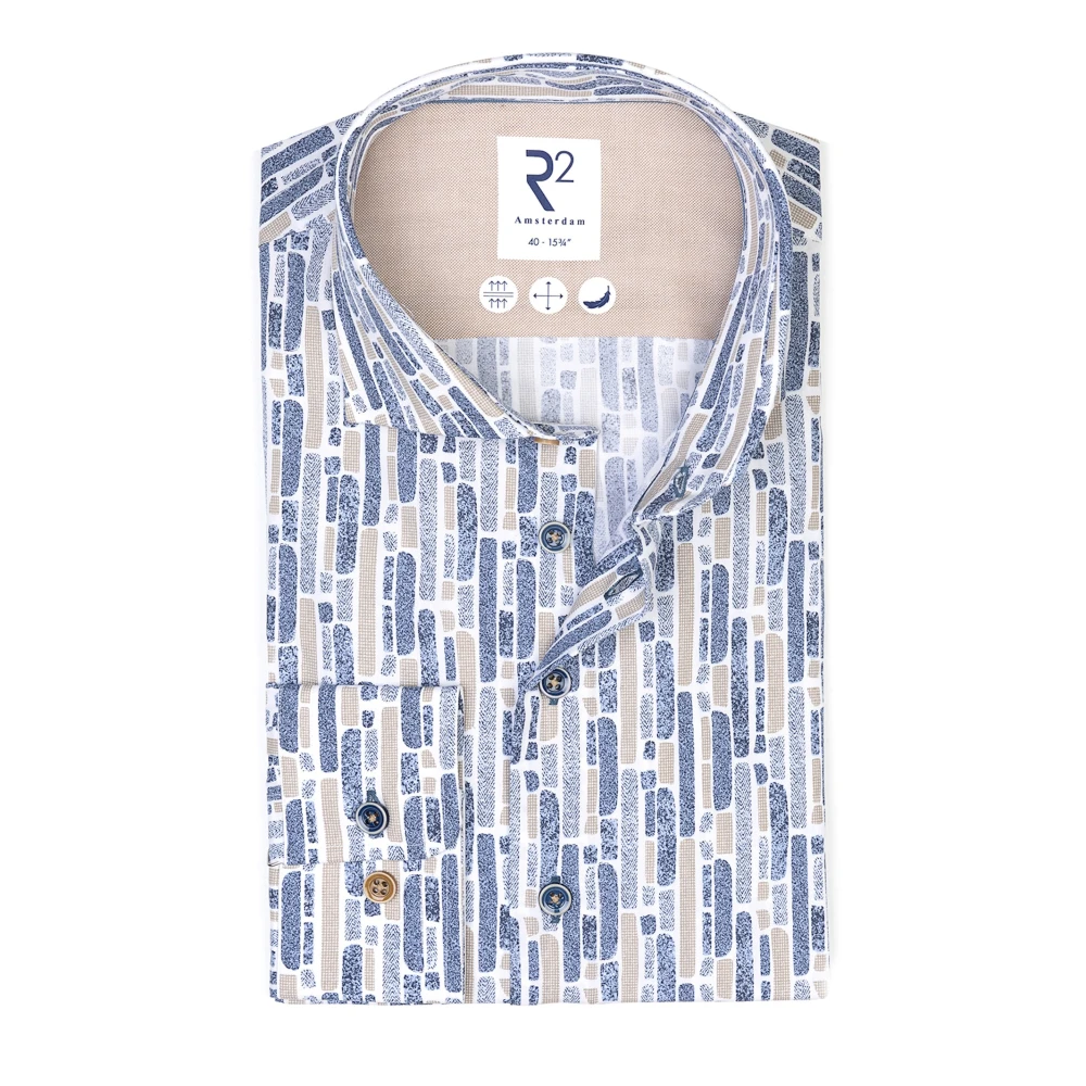 R2 Amsterdam Casual Heren Overhemd Blue Heren