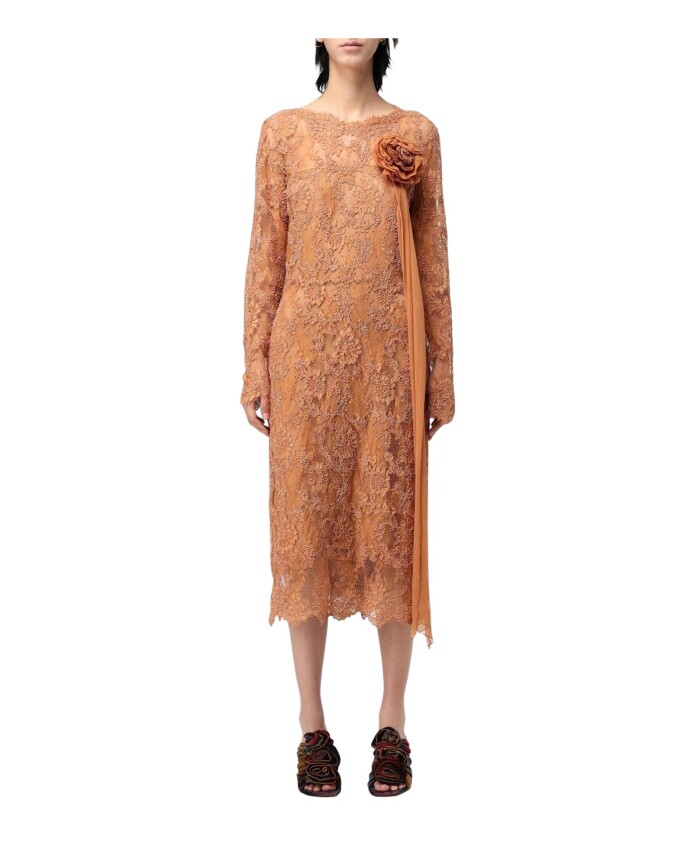 robe-midi-en-dentelle-marron-avec-detail-de-fleur