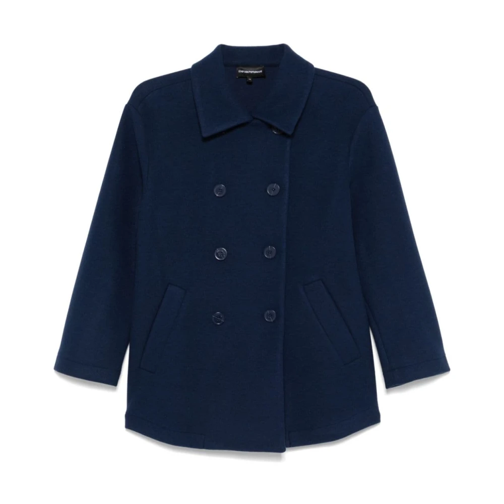Emporio Armani Blauwe Flanellen Dubbel-Borst Jas Blue Dames