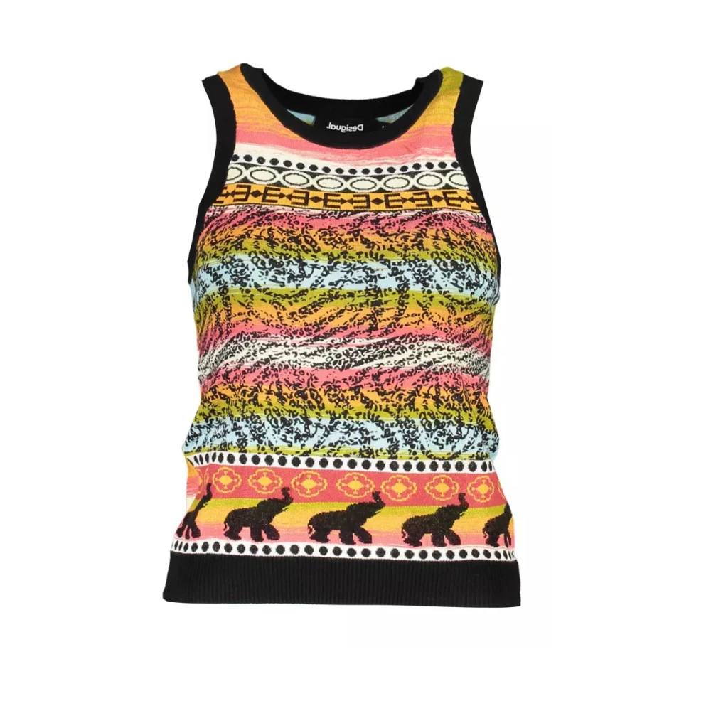 Desigual Vrouw Multicolor Zwarte Katoenen Tanktop Met Contrasterende Details