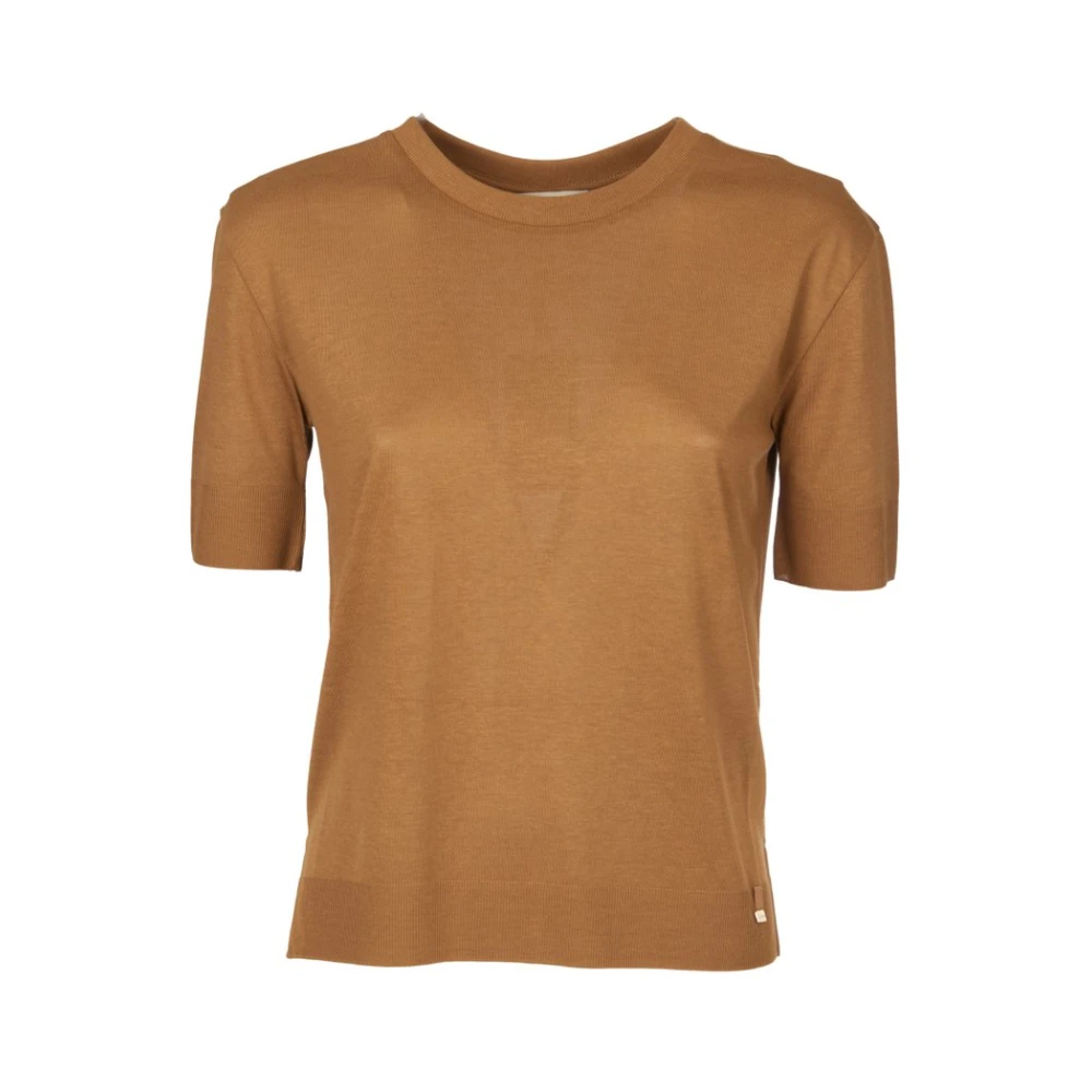 Herno Korte Mouw T-shirts met Gouden Logo Beige Dames