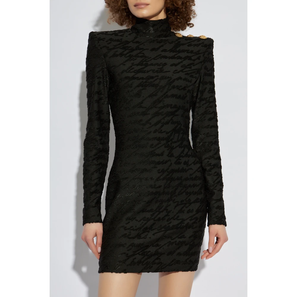 Balmain Korte jurk met opstaande kraag Black Dames