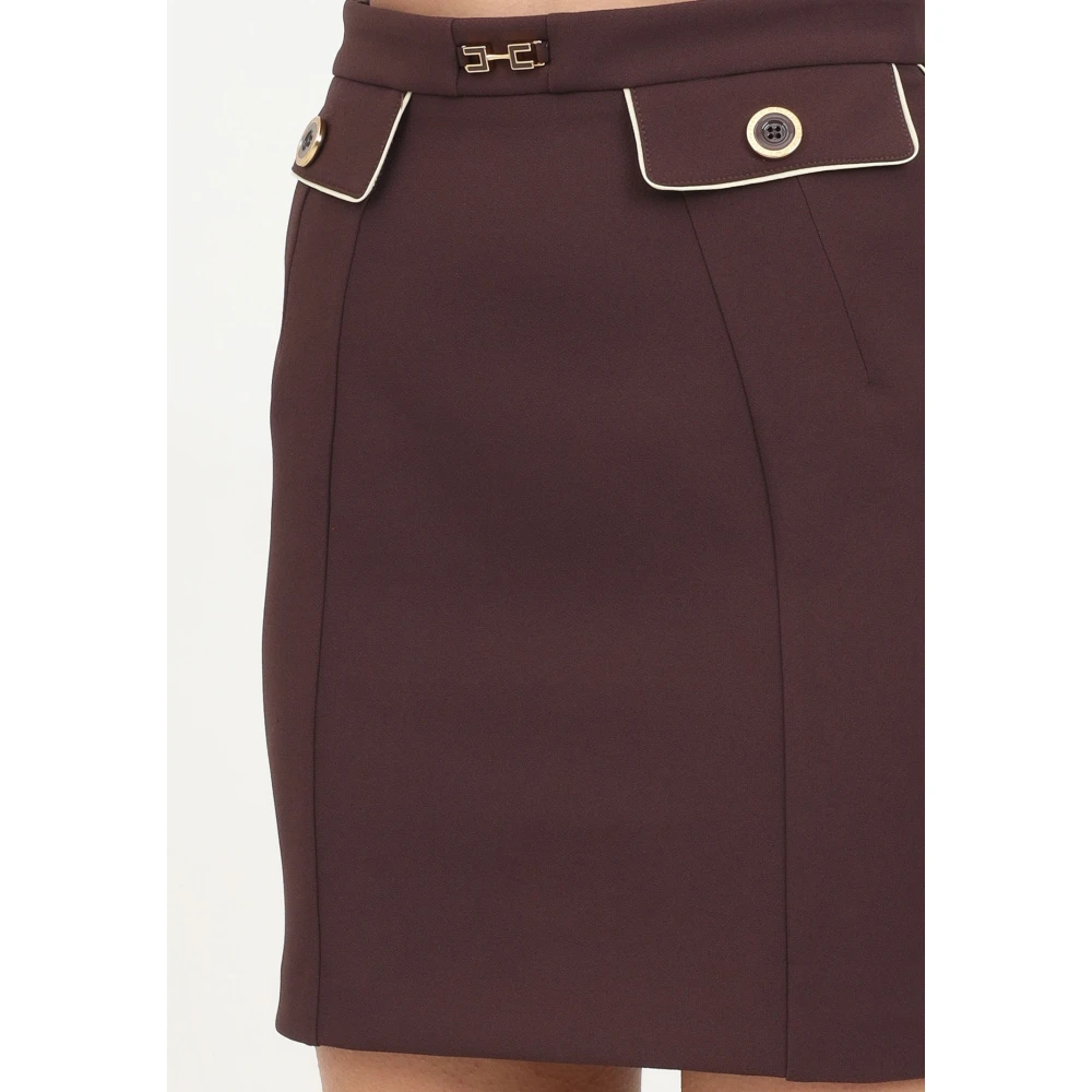 Elisabetta Franchi Bruine Korte Crêpe Stretch Rok Brown Dames