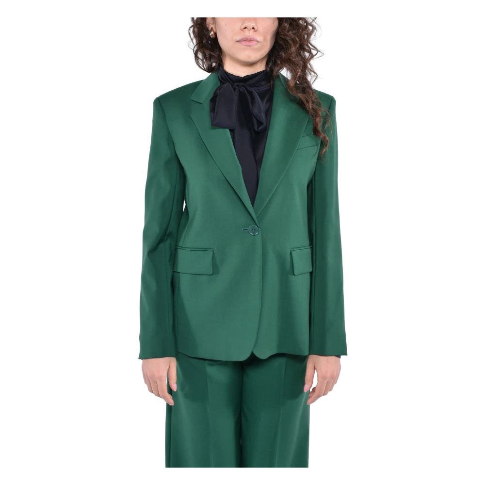 Max Mara Weekend Wollen Stretch Blazer met Revers Green Dames