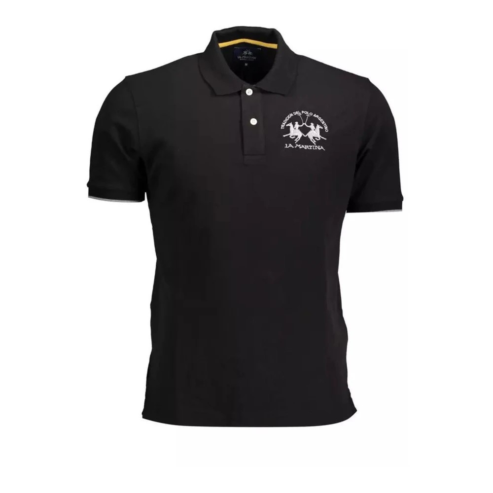 LA MARTINA Geborduurd Poloshirt met Contrasterende Details Black Heren