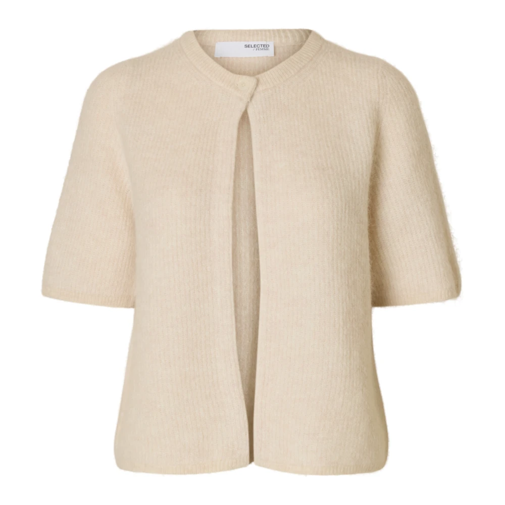 Beige ribbestrikket cardigan