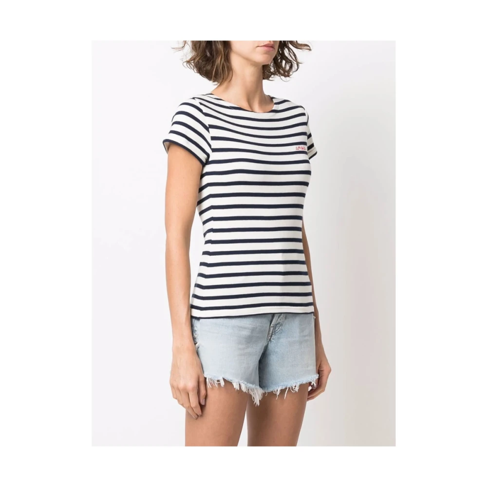 Maison Labiche Gestreept Geborduurd Slogan T-shirt White Dames