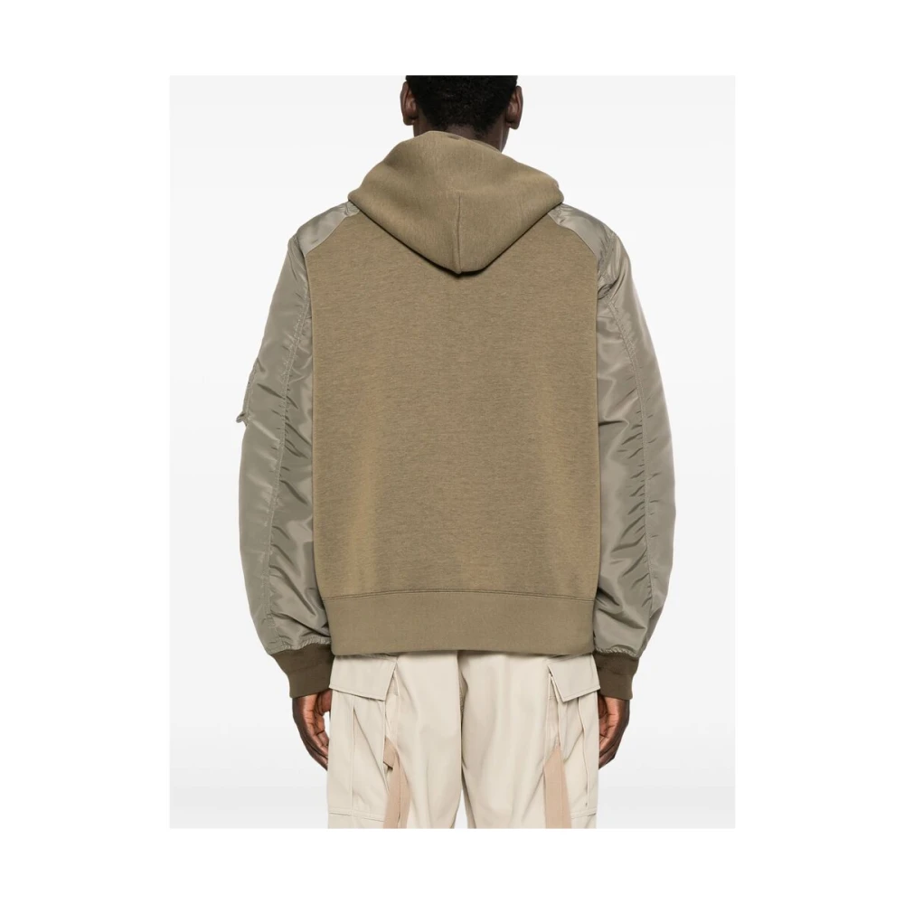 Sacai Olijfgroene Hoodie met Rits Green Heren
