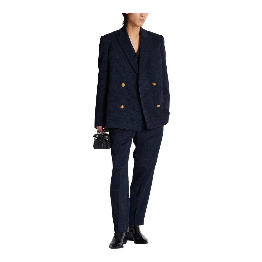 Balmain PB Labyrinth satin jacquard blazer Blue Heren