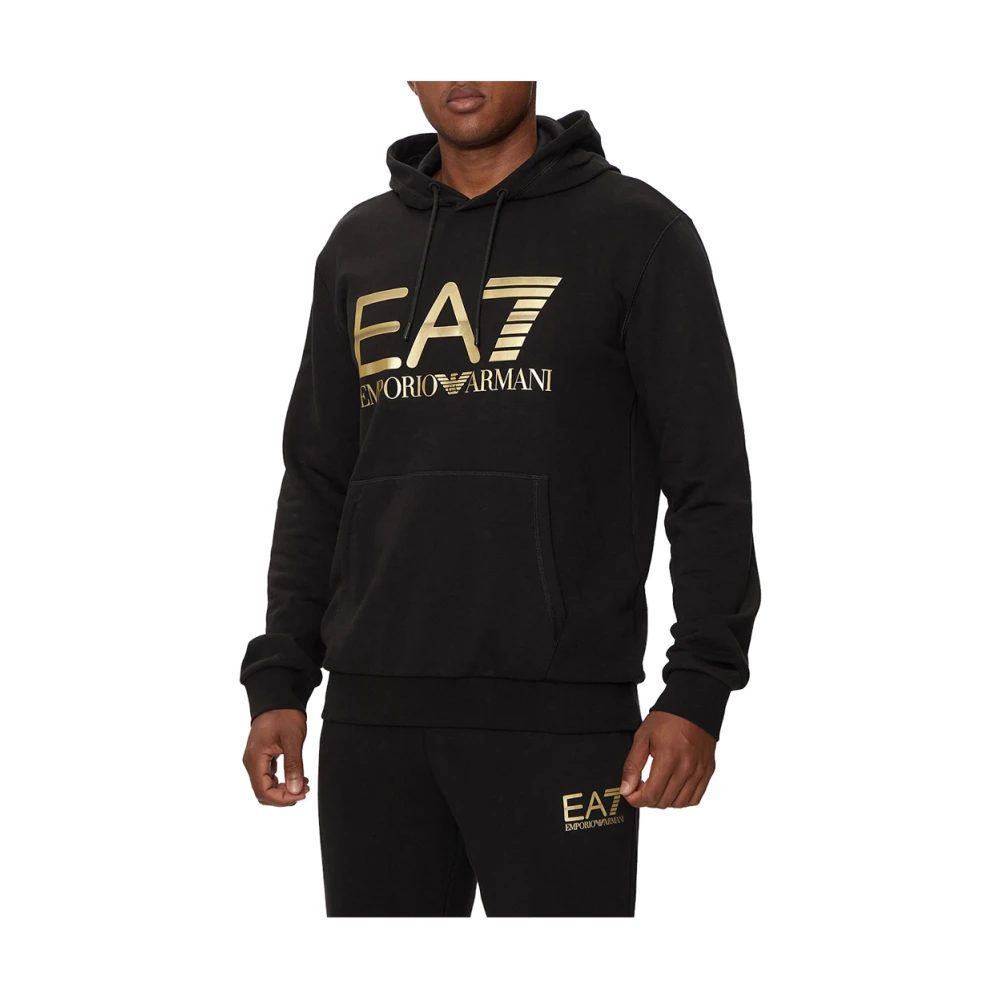Emporio Armani EA7 Zwarte trui met capuchon en logo Black Heren