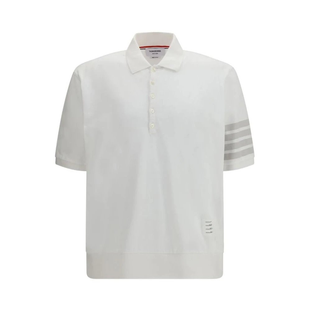 Thom Browne Men's White Cotton Polo Shirt With Classic Collar