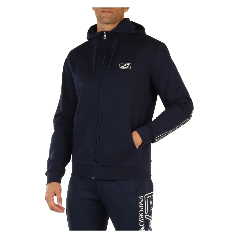 Emporio Armani EA7 Katoenen hoodie met logo patch Blue Heren