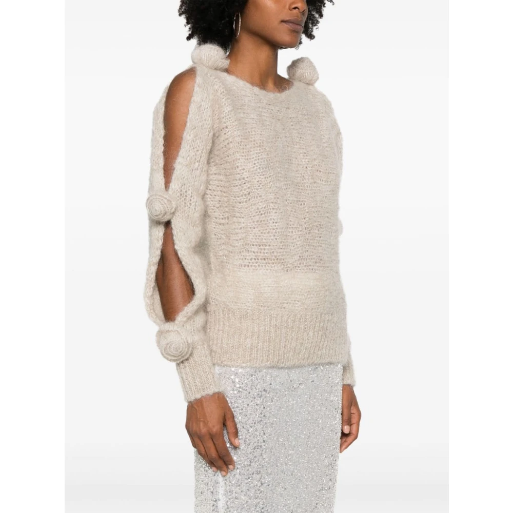 Blumarine Beige Mohair Trui met 3D Rozen Beige Dames