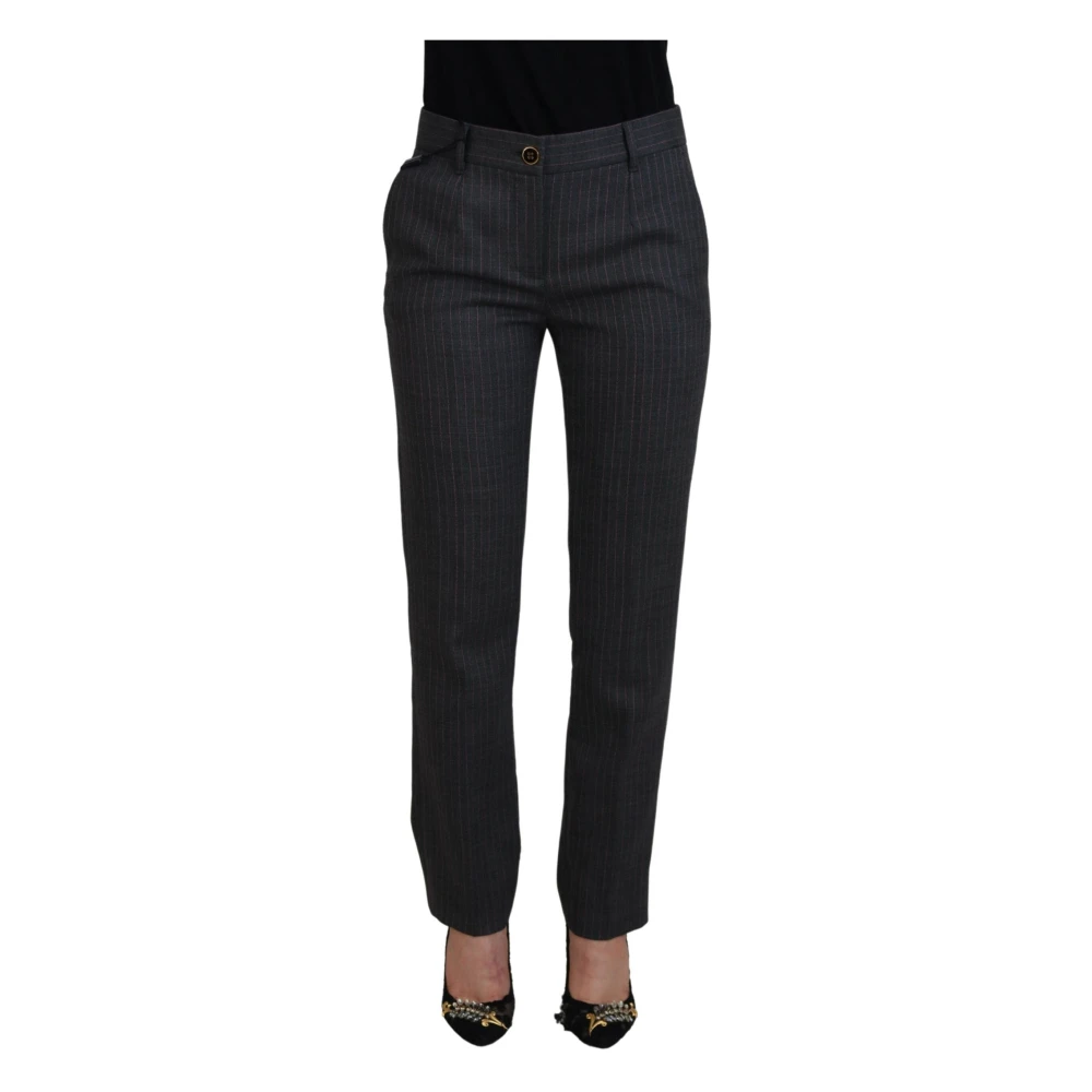Dolce & Gabbana Women's Gray Slim-Fit Trousers, Xs, Stripes Wool Tapered Trousers