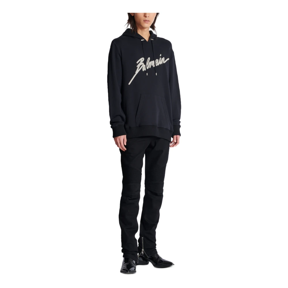 Balmain Geborduurde Bamain Letter hoodie Black Heren