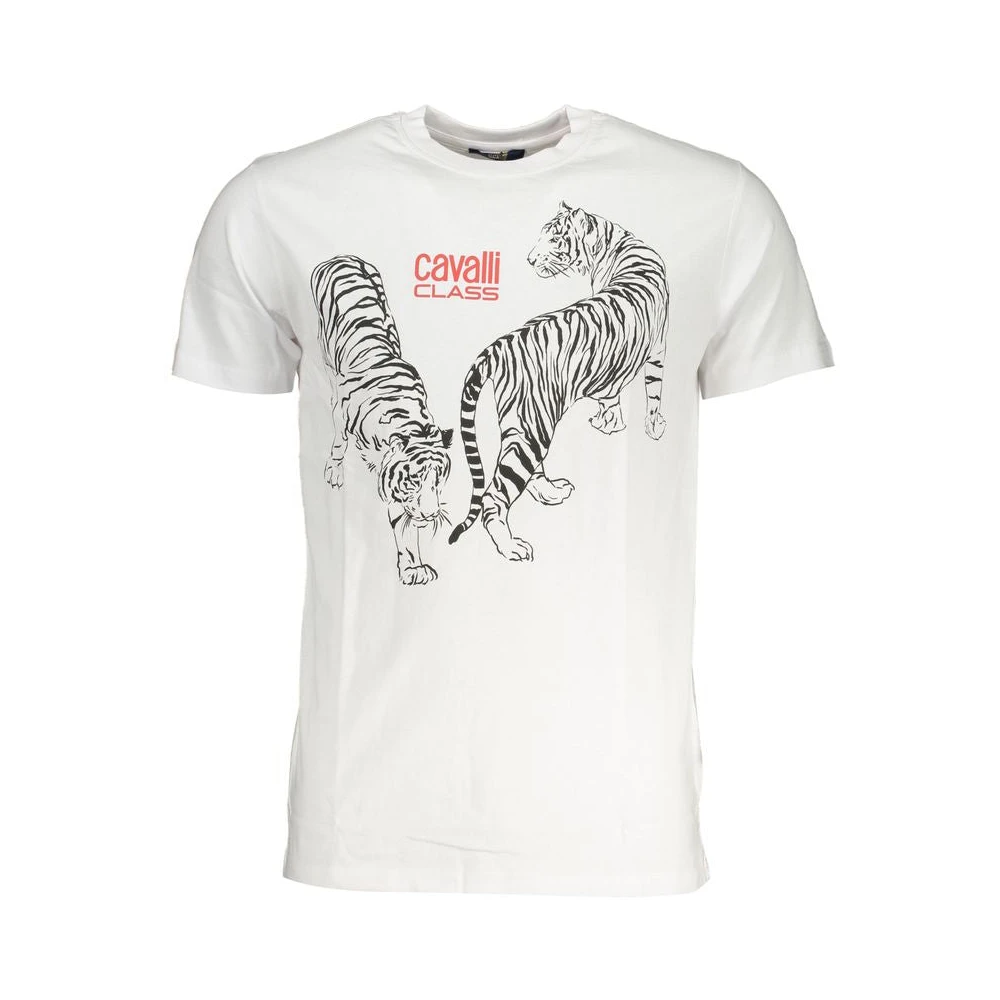 Cavalli Class Print Logo Korte Mouw Katoenen T-Shirt White Heren