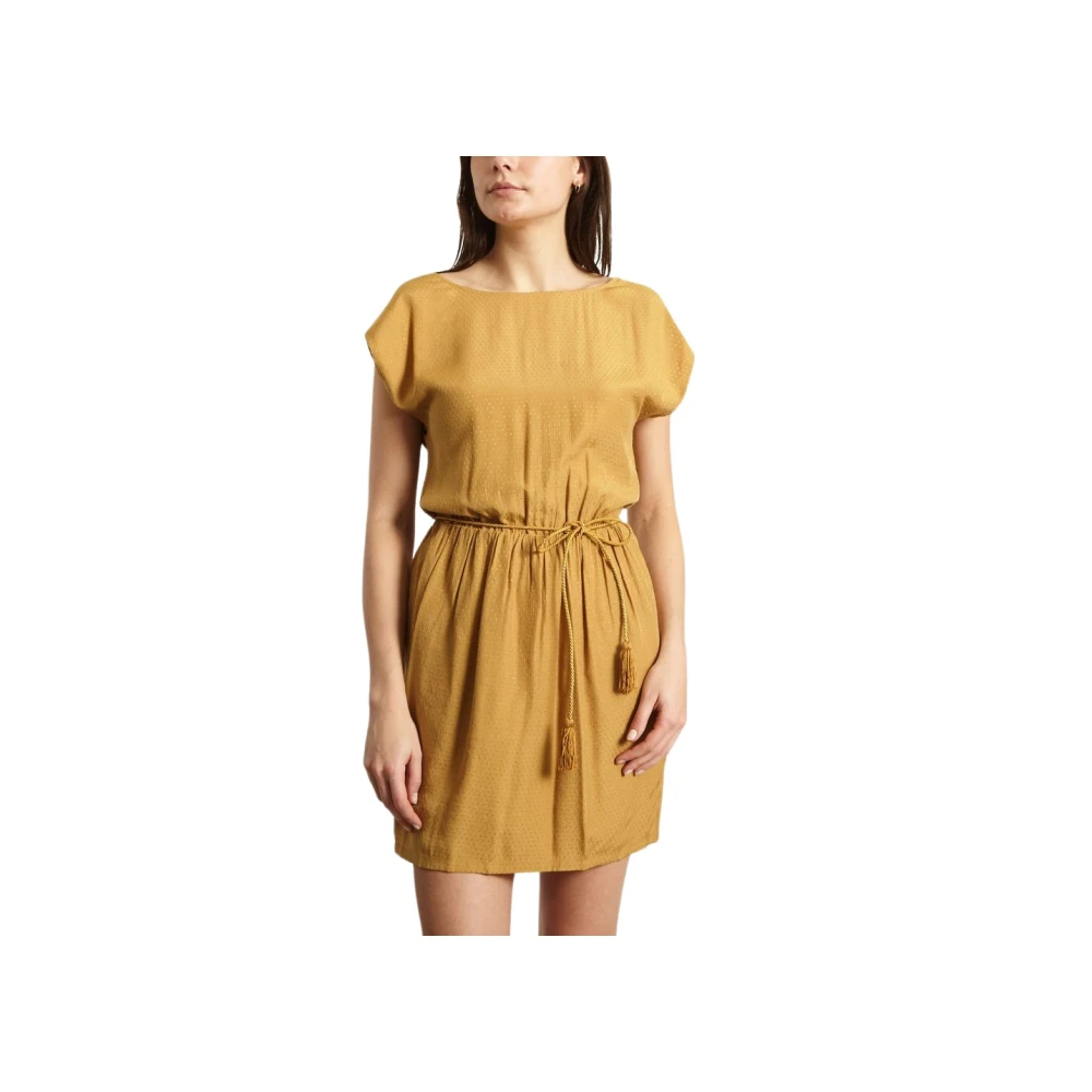 Sessun Honing Jacquard Jurk met Elastische Tailleband Yellow Dames