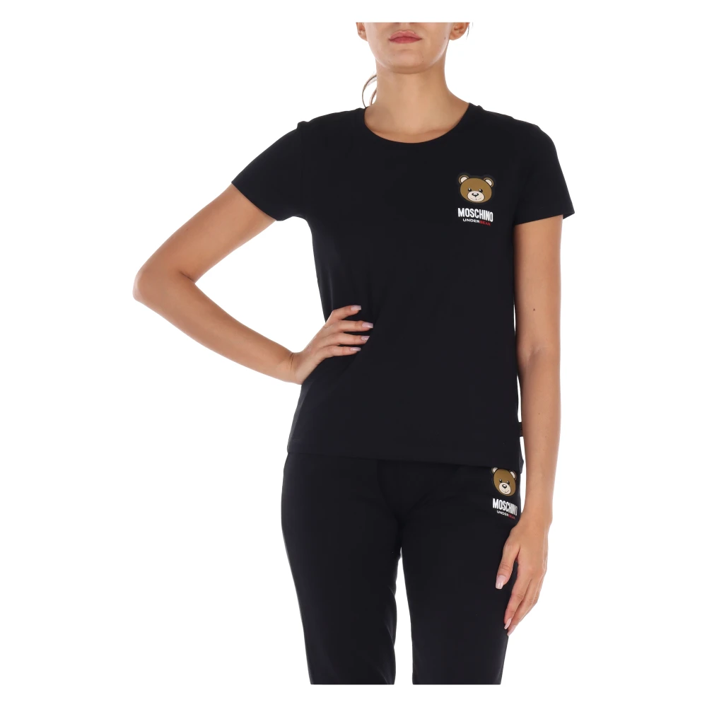 Moschino Stretch Katoenen Logo Print T-shirt Black Dames