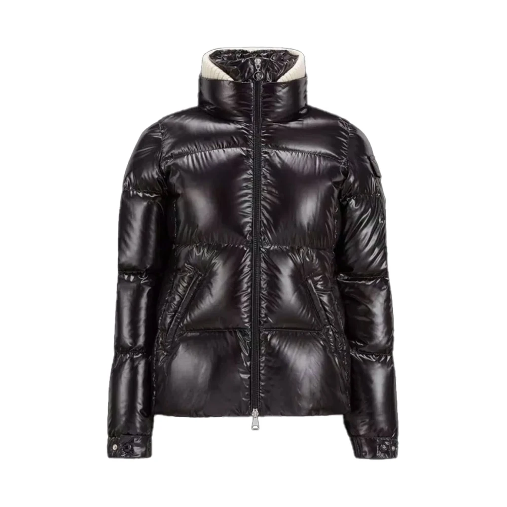 Moncler Donsjas met Afneembare Gebreide Boord Black Dames