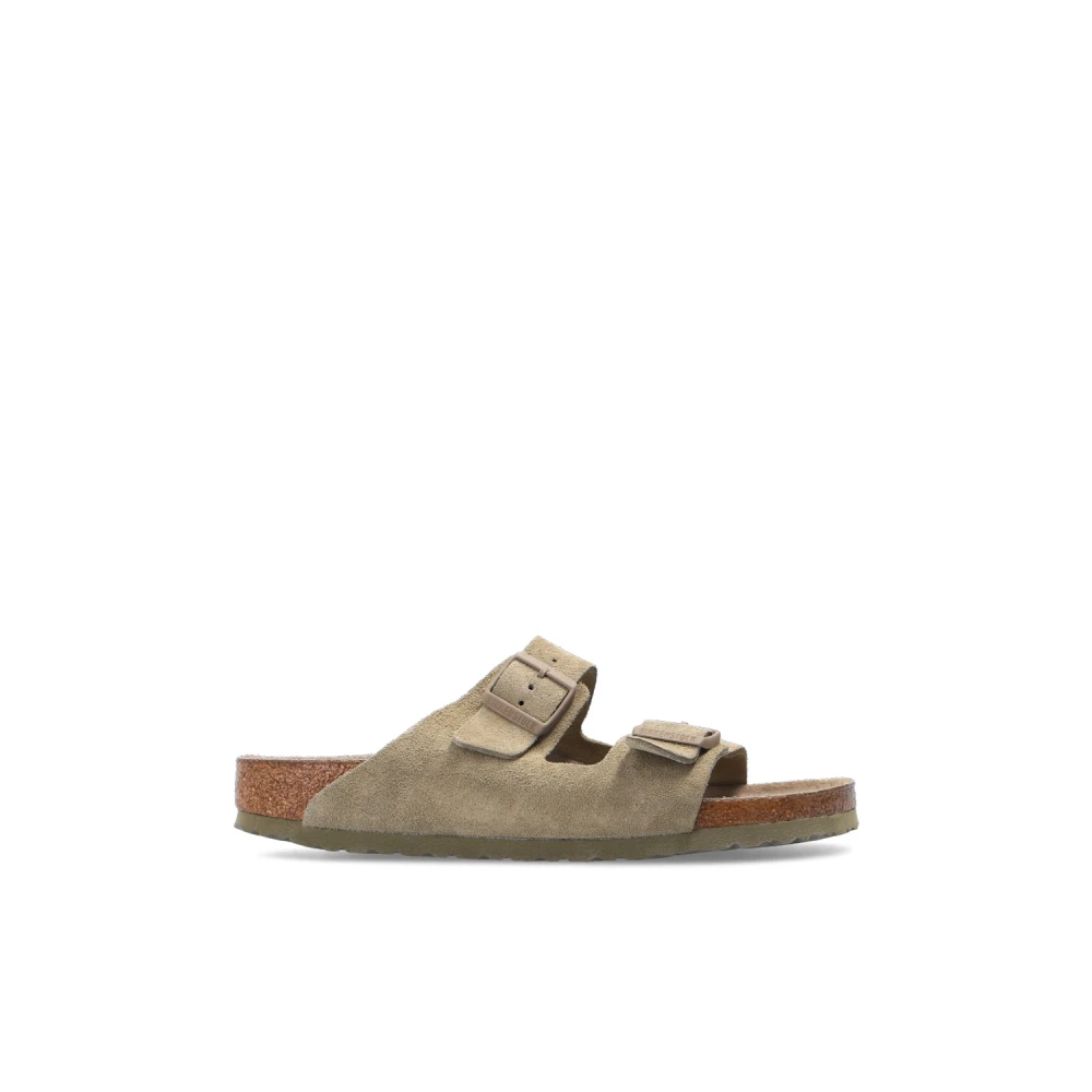 Birkenstock Men's Beige Sliders, 10 Uk, Arizona Soft Footbed Suede Sandals Narrow