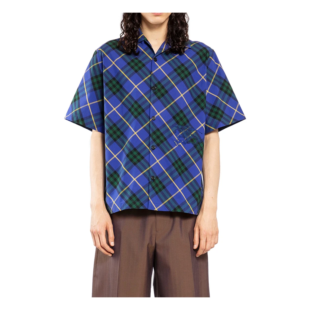 Burberry Navy Check Poplin Shirt Blue Heren