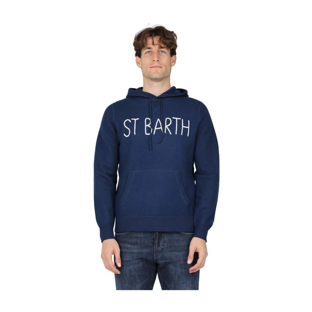 MC2 Saint Barth Gebreide hoodie met St. Barth borduursel Blue Heren