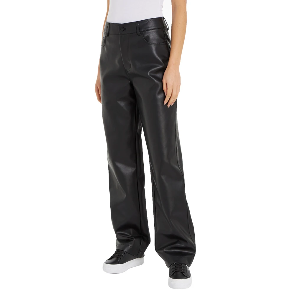 Calvin Klein Jeans Zwarte Kunstleren Hoge Taille Broek Black Dames