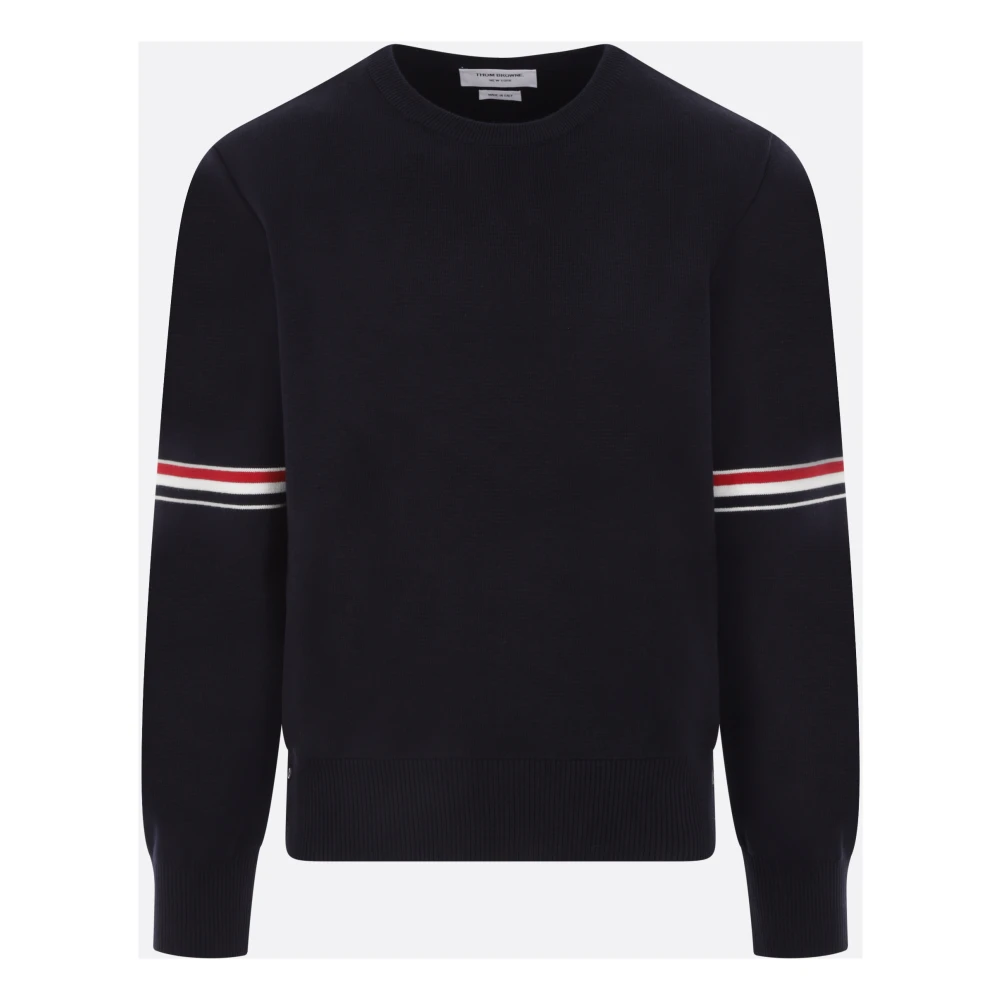 Thom Browne Blauwe Katoenen Gebreide Trui met Tricolor Detail Blue Heren