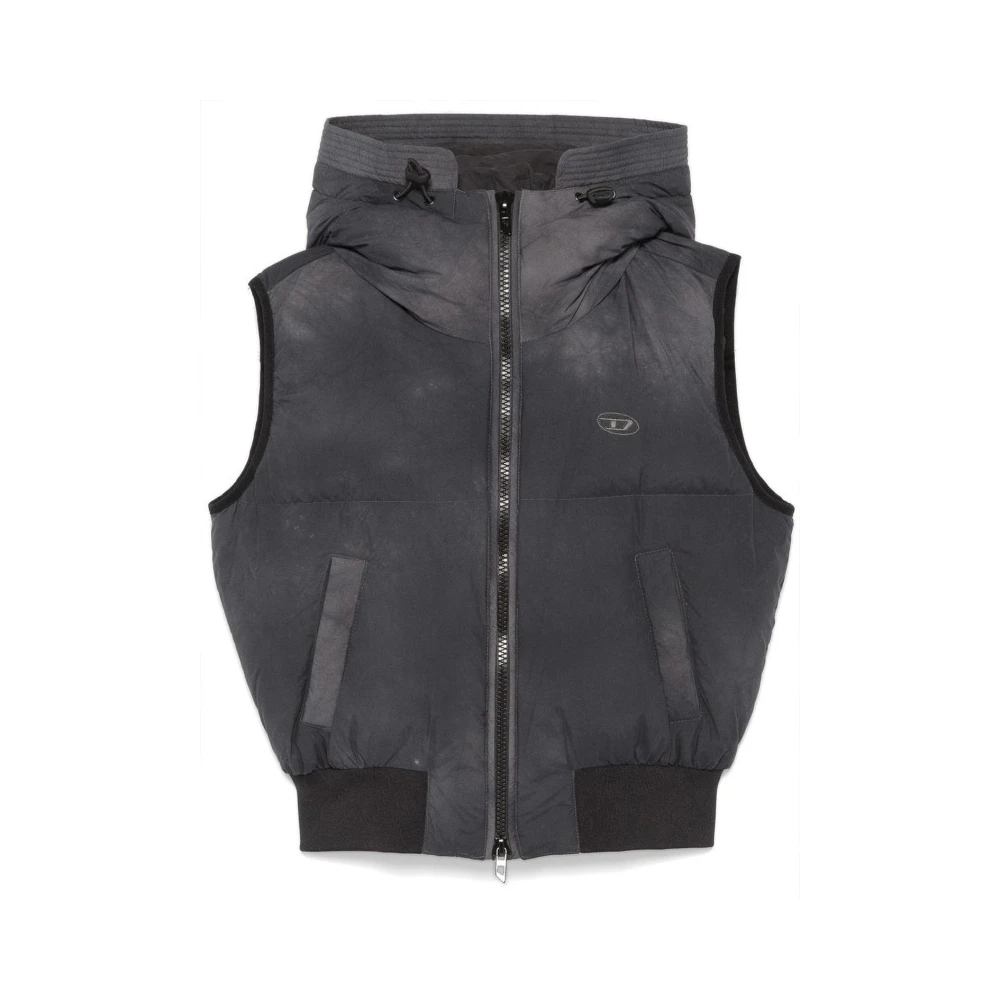 Diesel Gewatteerd Zwart Gilet met Capuchon Black Dames