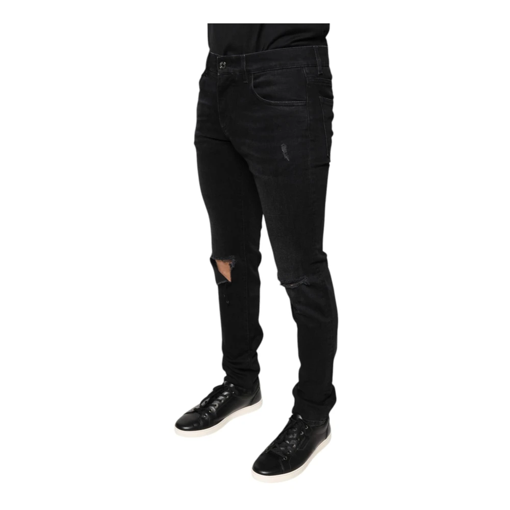 Dolce & Gabbana Zwarte Skinny Denim Jeans met Rits Black Heren