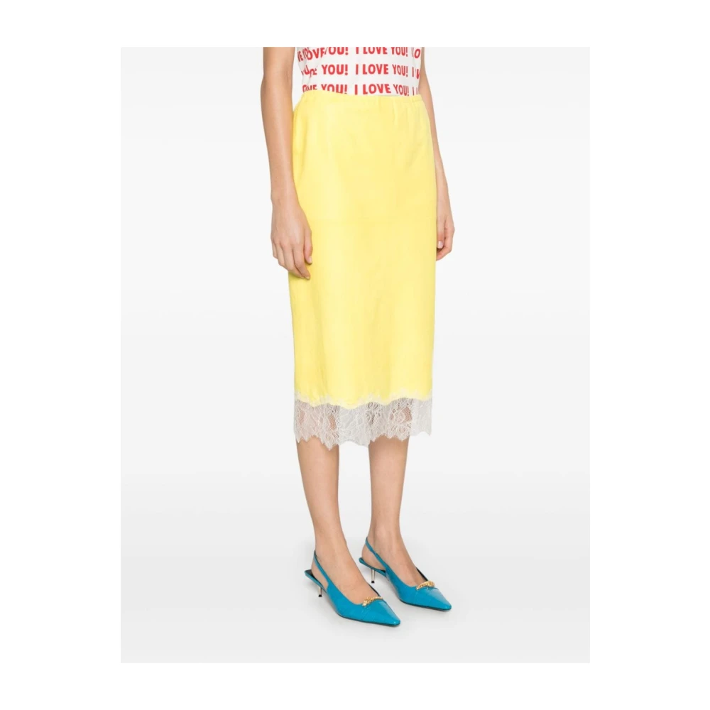 Blumarine Midi Rokken met Elastische Taille en Kant Yellow Dames