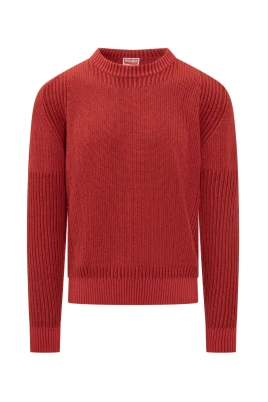 Röd Ribbstickad Crew Neck Tröja