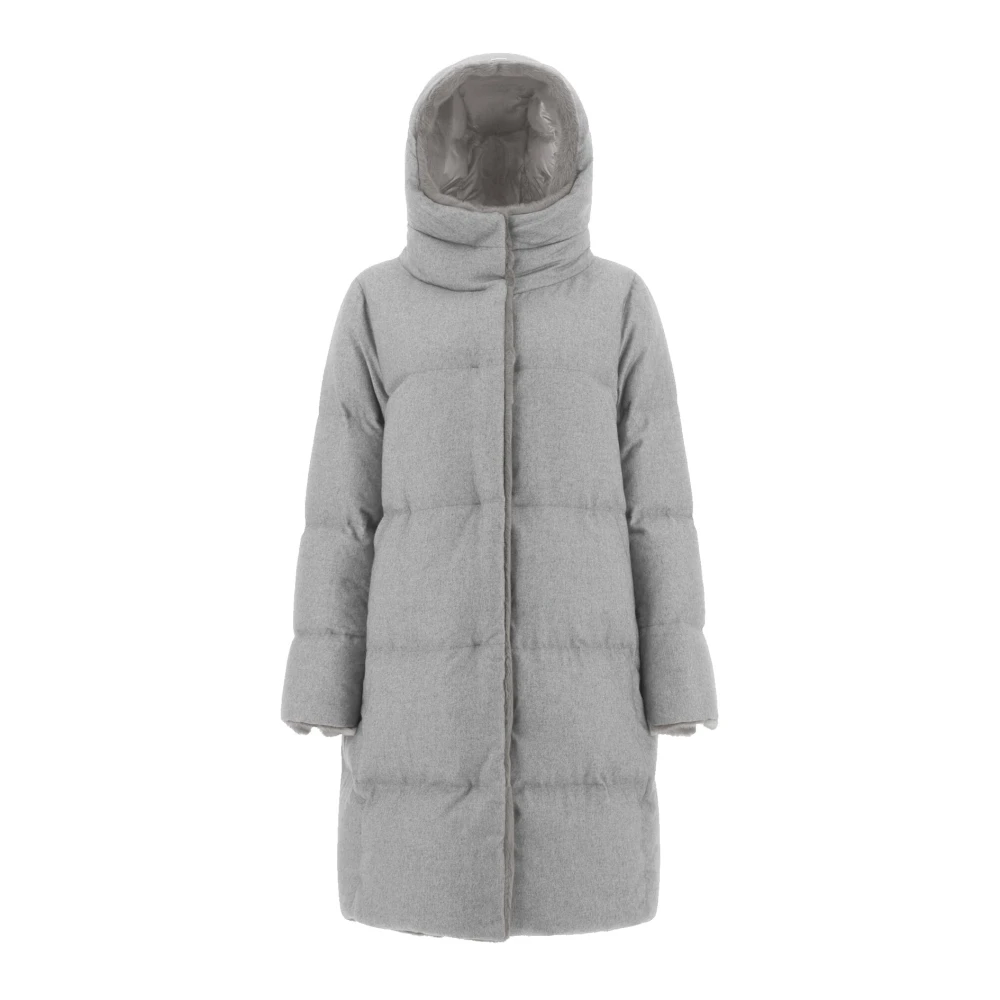 Herno Women's Gray Down Coats, L, Hooded Padded Coat