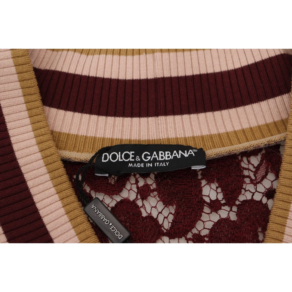 Dolce & Gabbana Multicolor Kant V-hals Pullover Trui Brown Dames