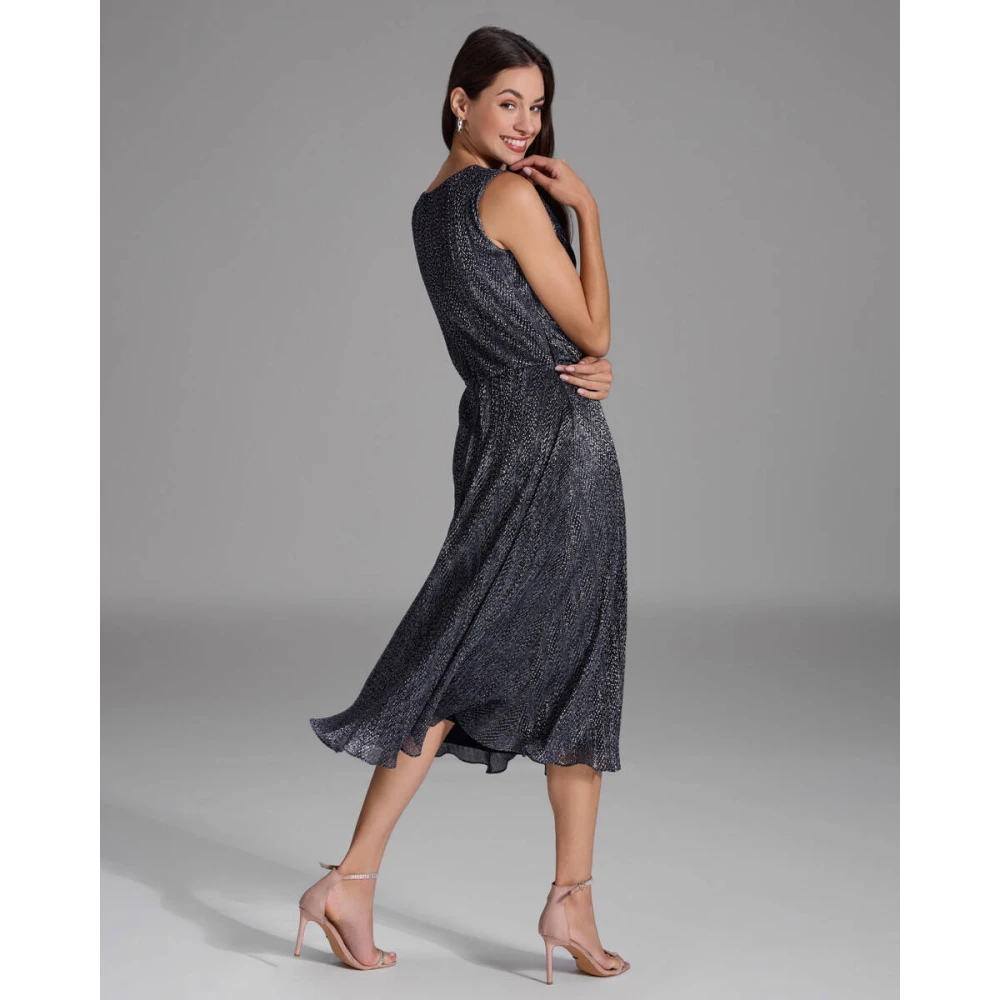 Swing Geplooid Midi Jurk met Metallic Blue Dames