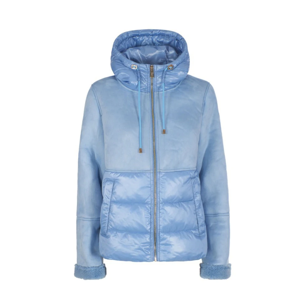 YES ZEE Faux Fur Quilted Hooded Jacket Blue Dames