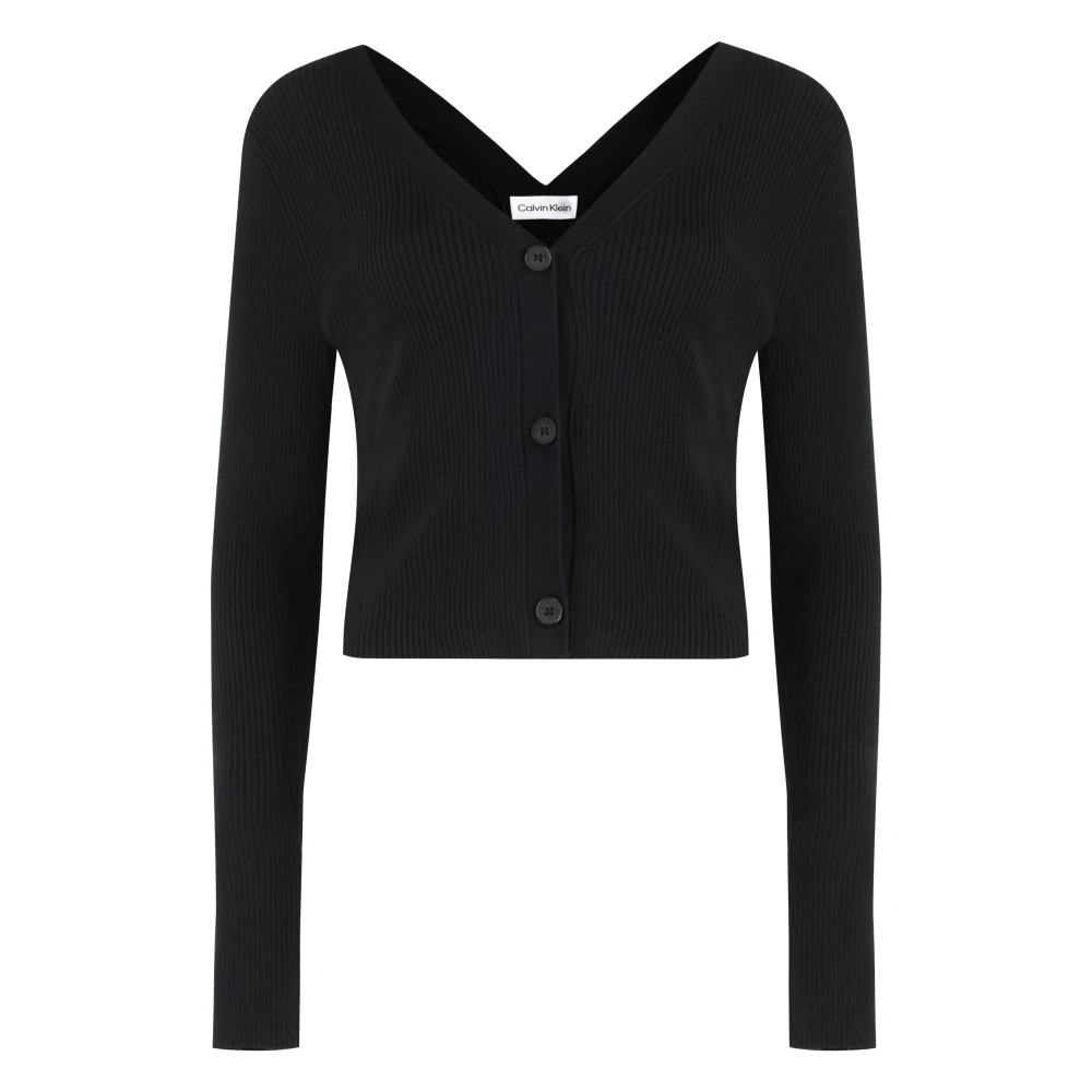 Calvin Klein Ribgebreide V-hals cardigan Black Dames