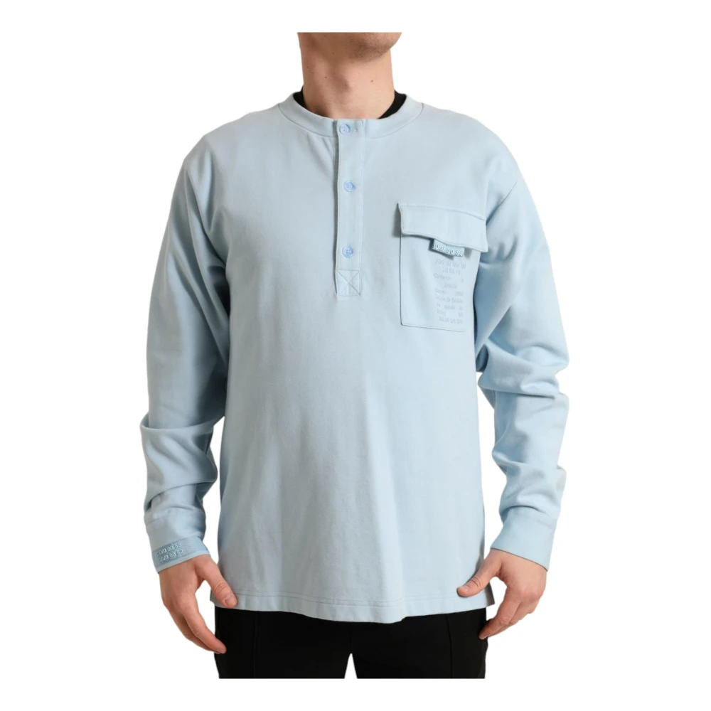 Dolce & Gabbana Men's Blue Sweatshirts, M, Buttoned Cotton Pullover Jumper