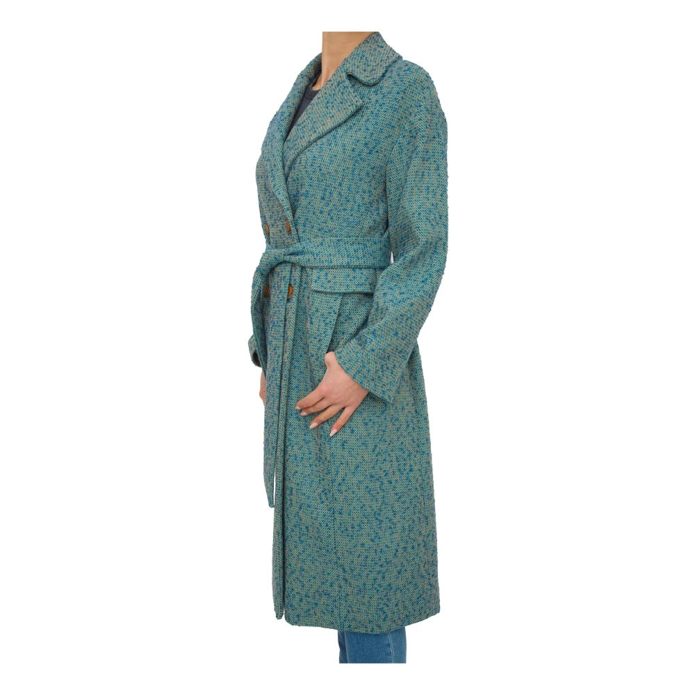 Nenette Lange Turquoise Wollen Jas Blue Dames