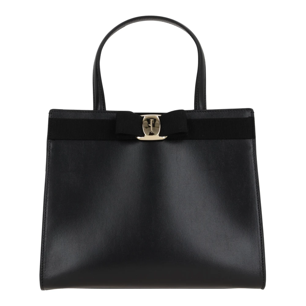 Salvatore Ferragamo Zwarte leren tas met gouden hardware Black Dames