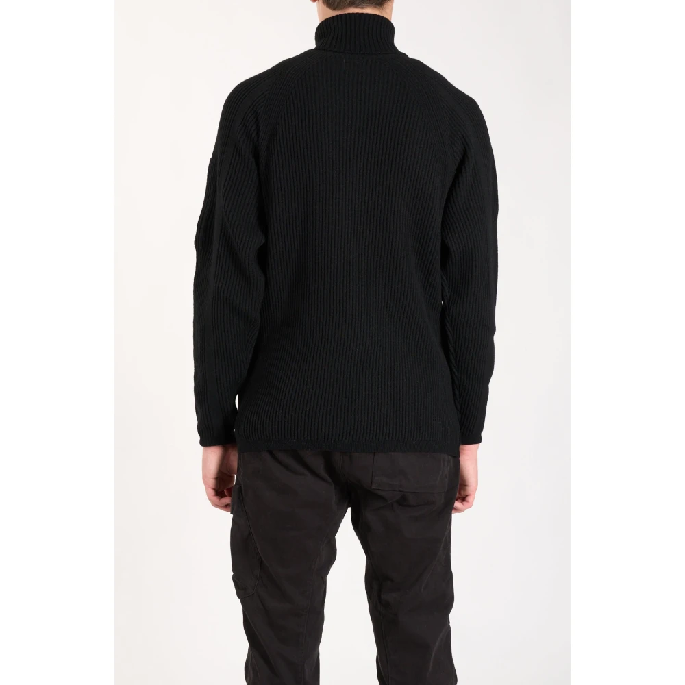 C.P. Company Geribbelde wollen trui met hoge hals Black Heren