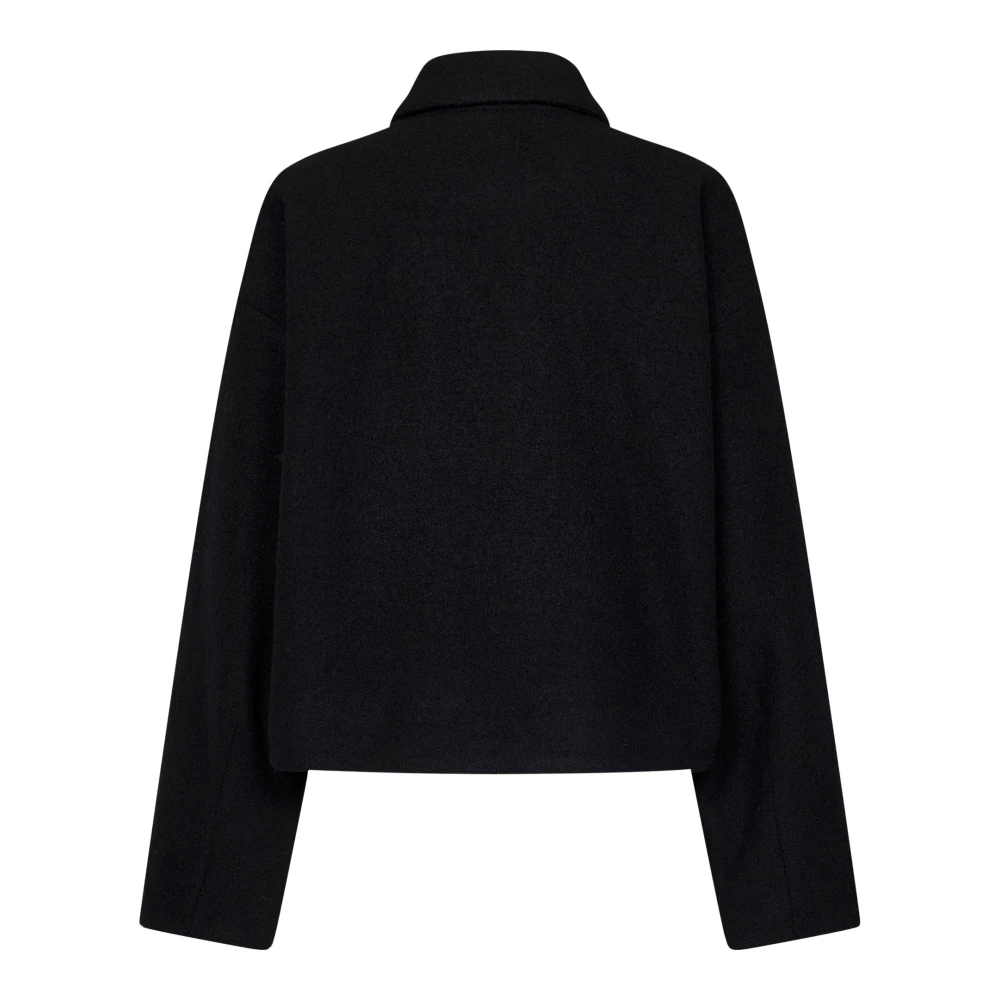 Lacoste Zwarte wollen jas Oversized pasvorm Black Dames